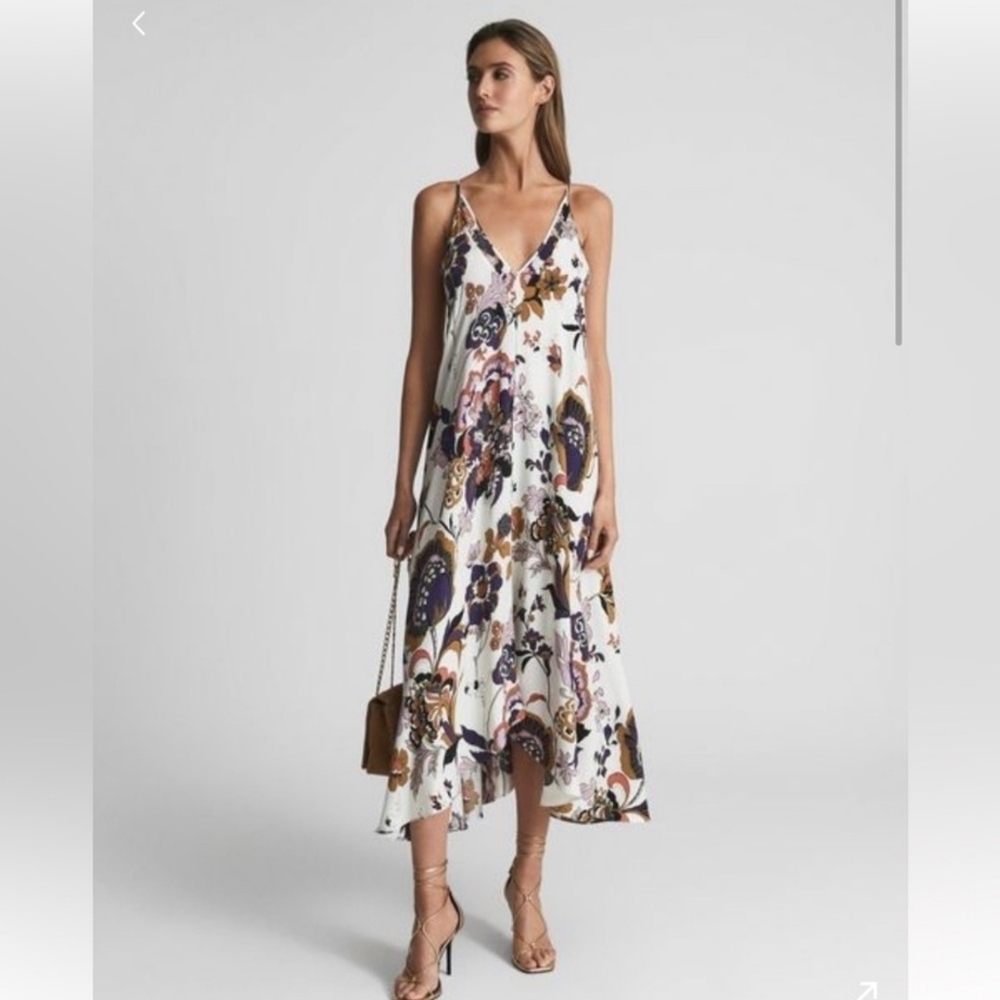 Reiss Mabel Floral Hankerchief Hem Asymmetrical Sundress Spaghetti Straps - 10
